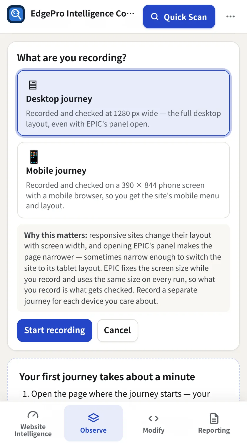 Choose desktop or mobile, EPIC screenshot