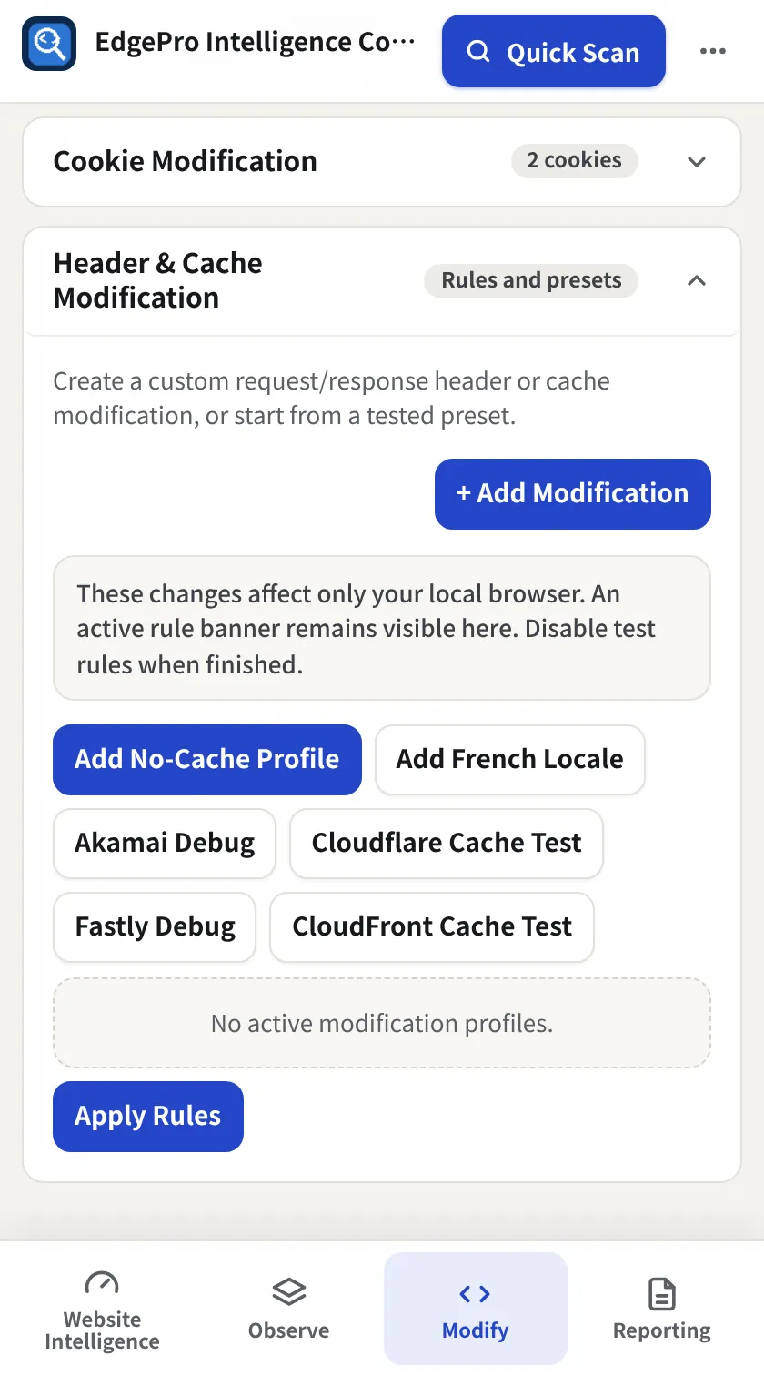 Open Header & Cache Modification, EPIC screenshot