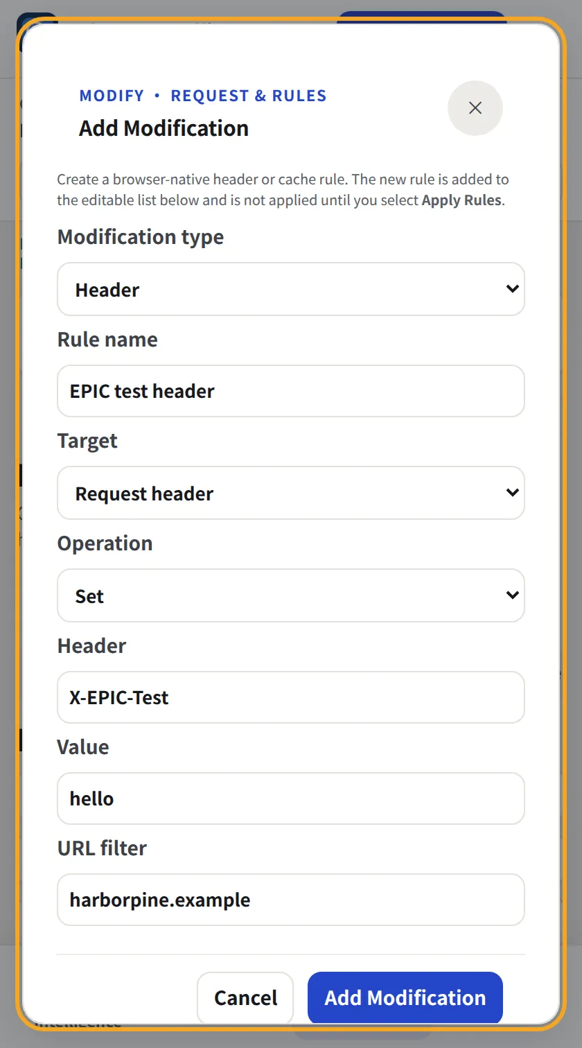 Add a modification, EPIC screenshot