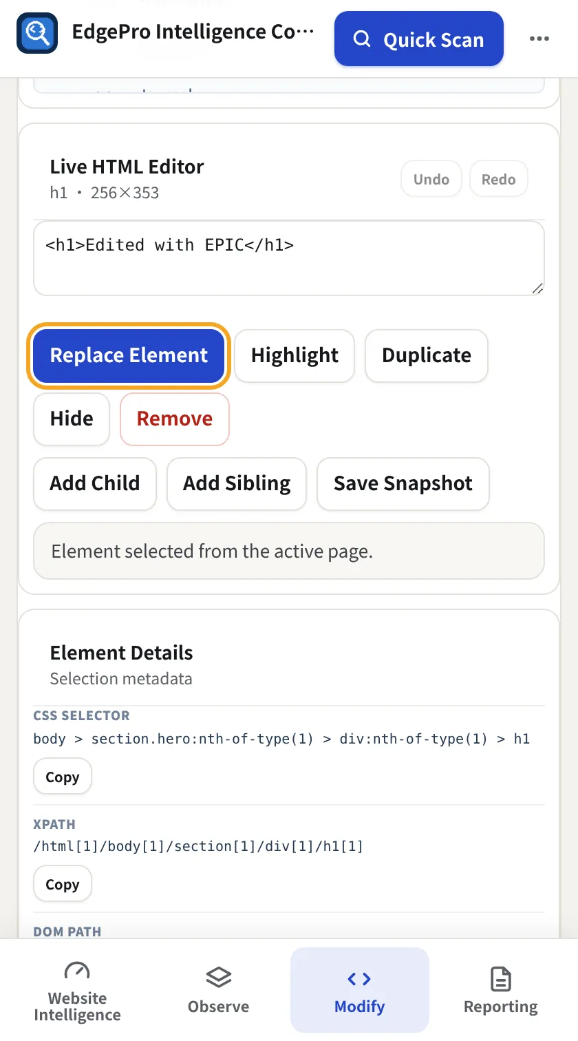 Edit HTML, EPIC screenshot