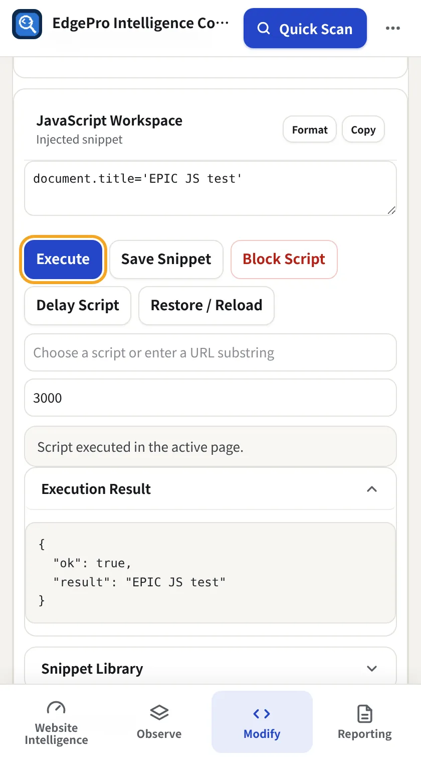 Run JavaScript, EPIC screenshot