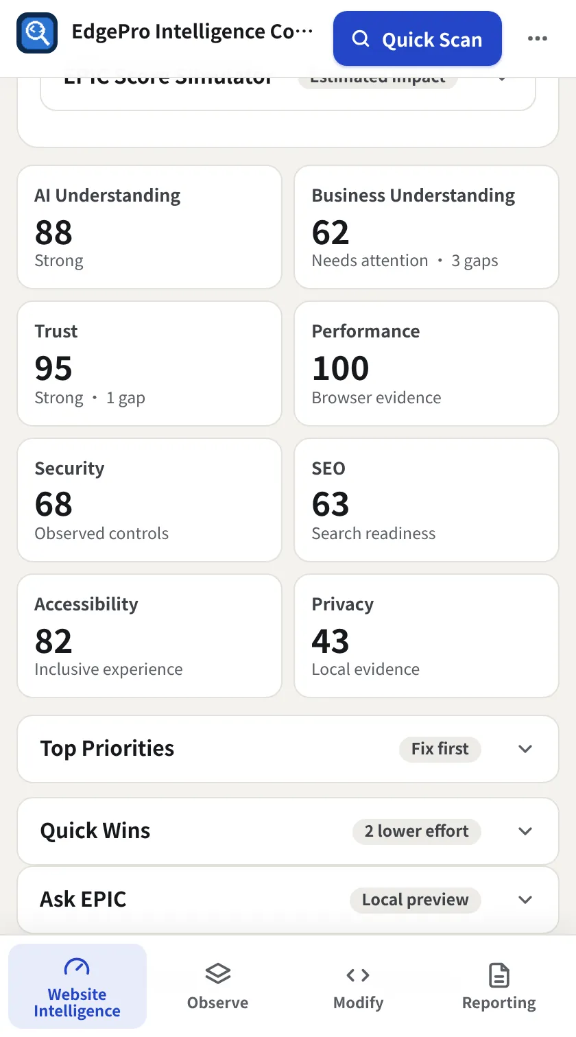 Open any score, EPIC screenshot