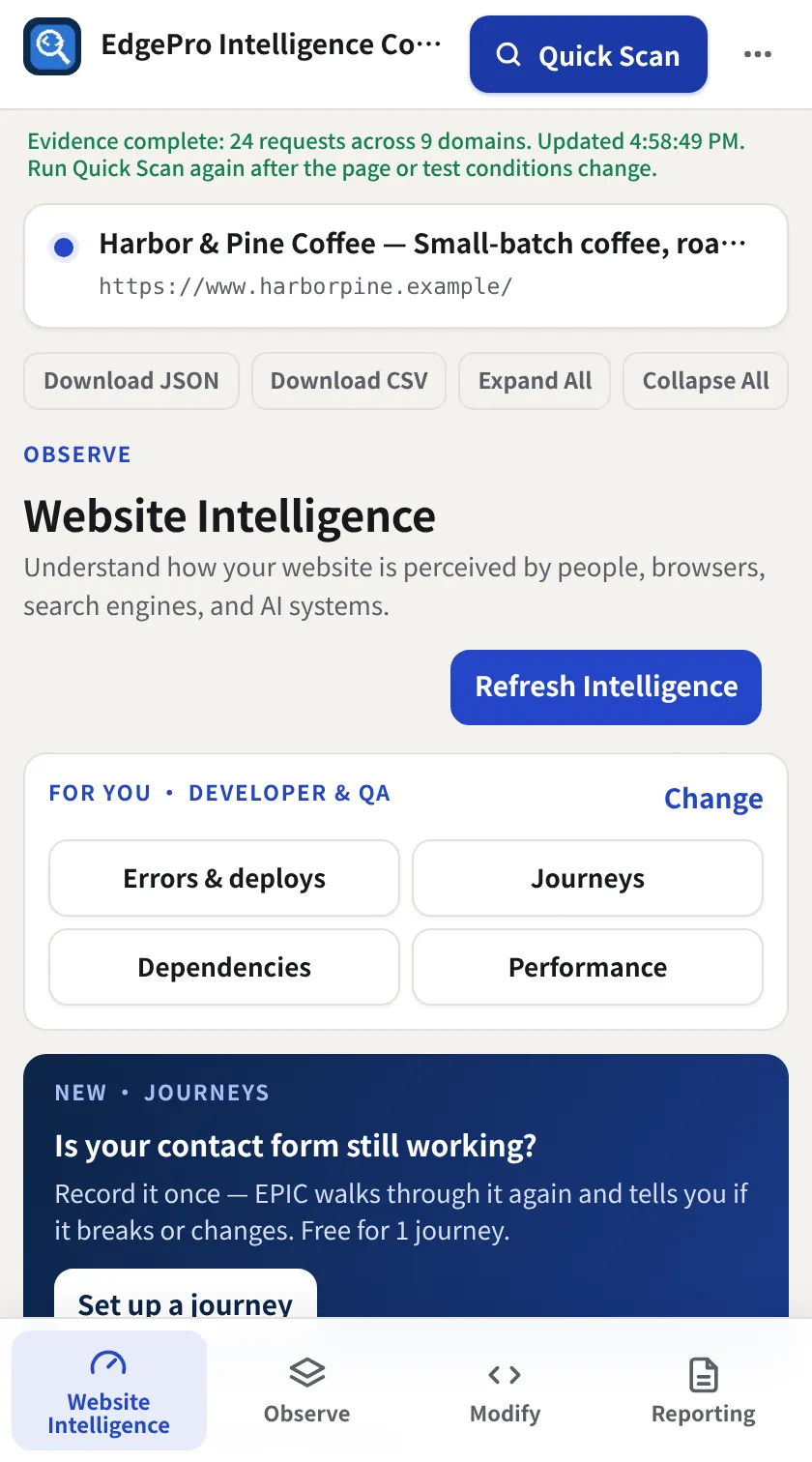 EPIC Website Intelligence overview