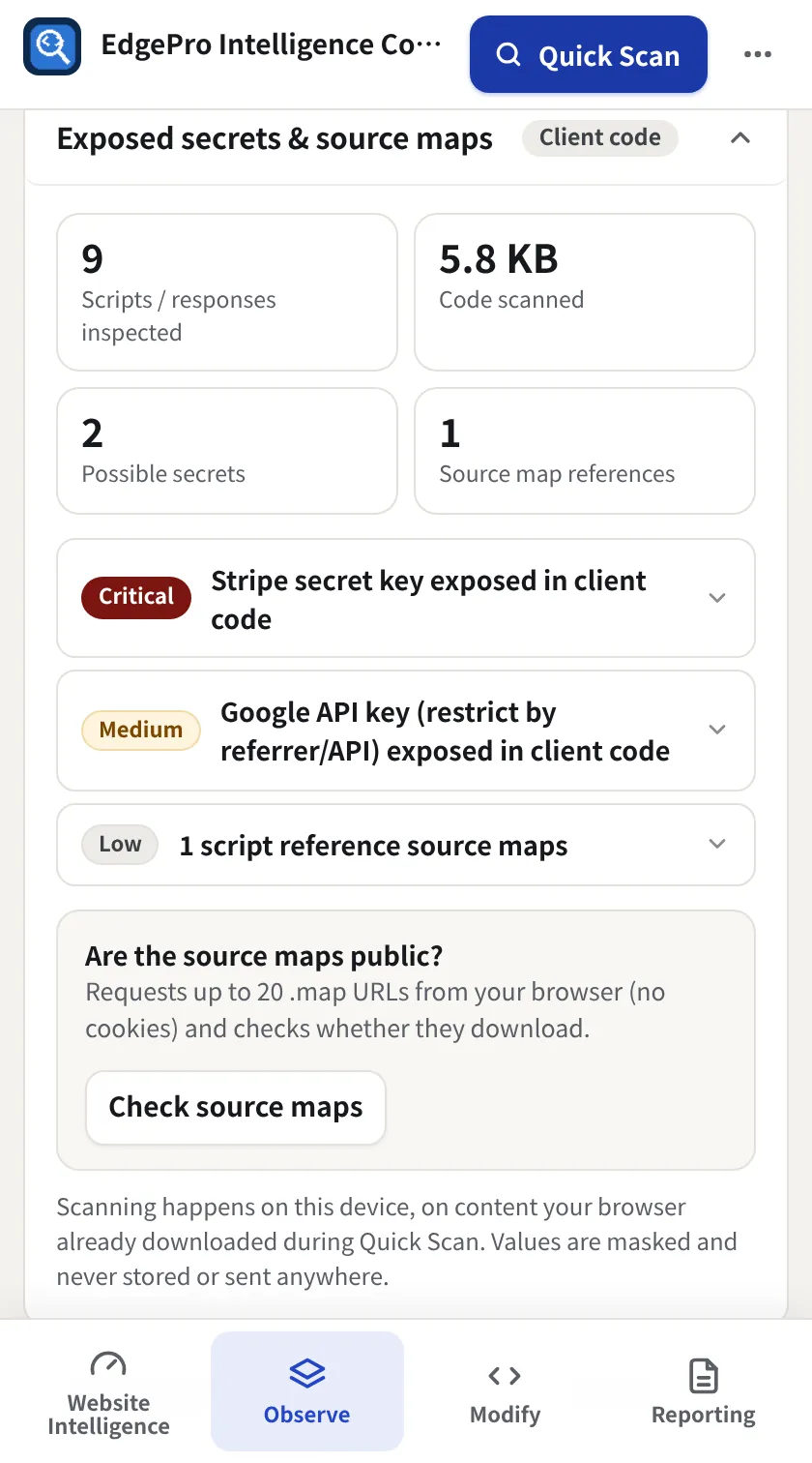 Exposed secrets and source maps