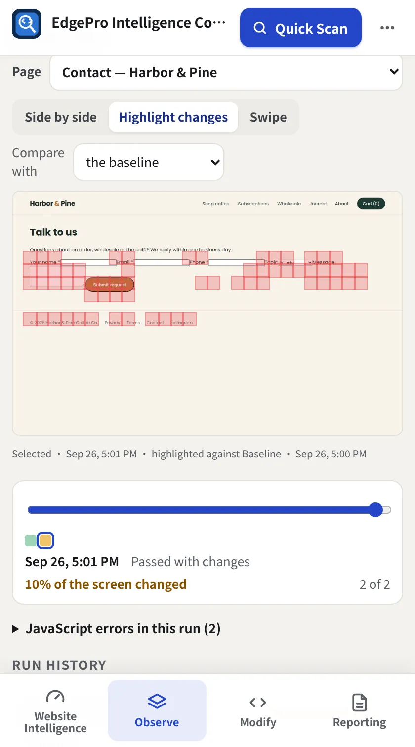 Visual lens highlighting what changed
