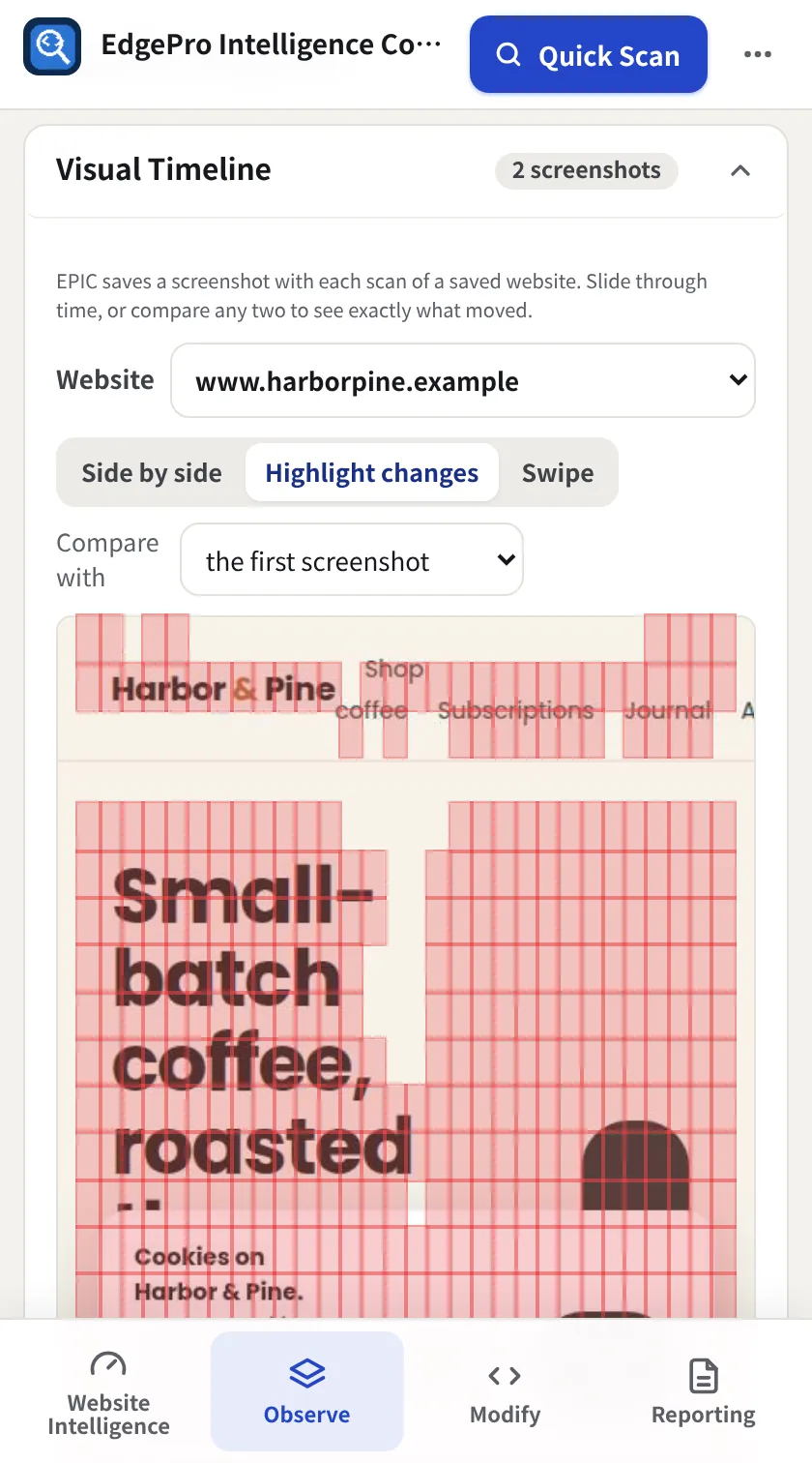 Visual Timeline with changes highlighted