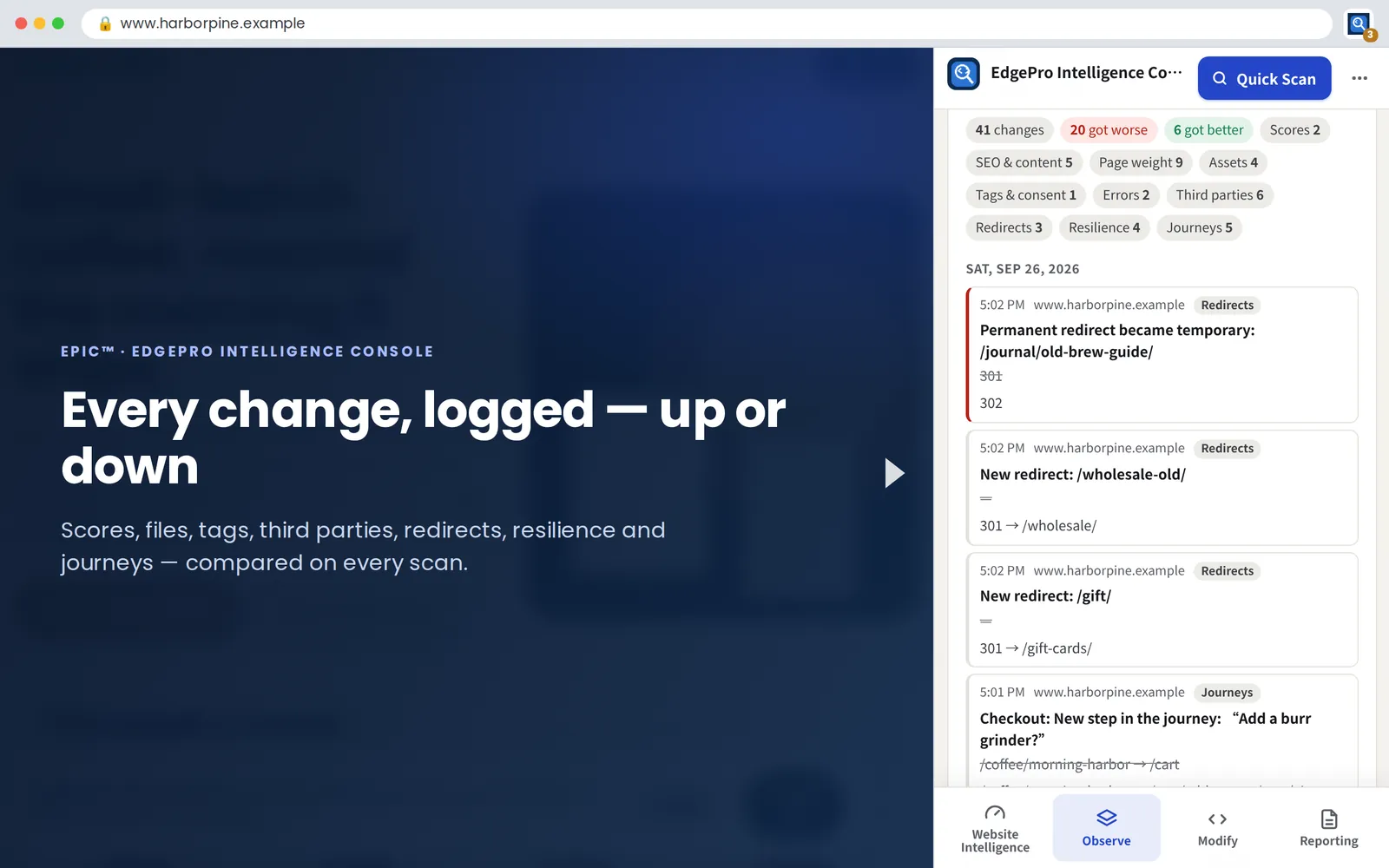 Change Log: every difference between scans, up or down